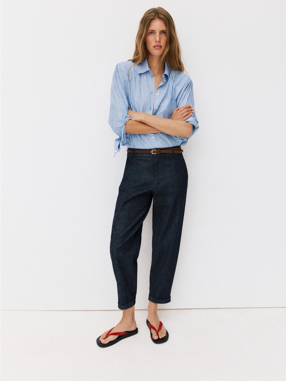 Zara Dark Navy High-Waist Capri Trousers/Jeans